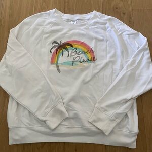 Old Navy White Crew Neck Sweater with Beach Print